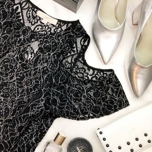 Black Cold Shoulder Contrast Thread Sheer Blouse